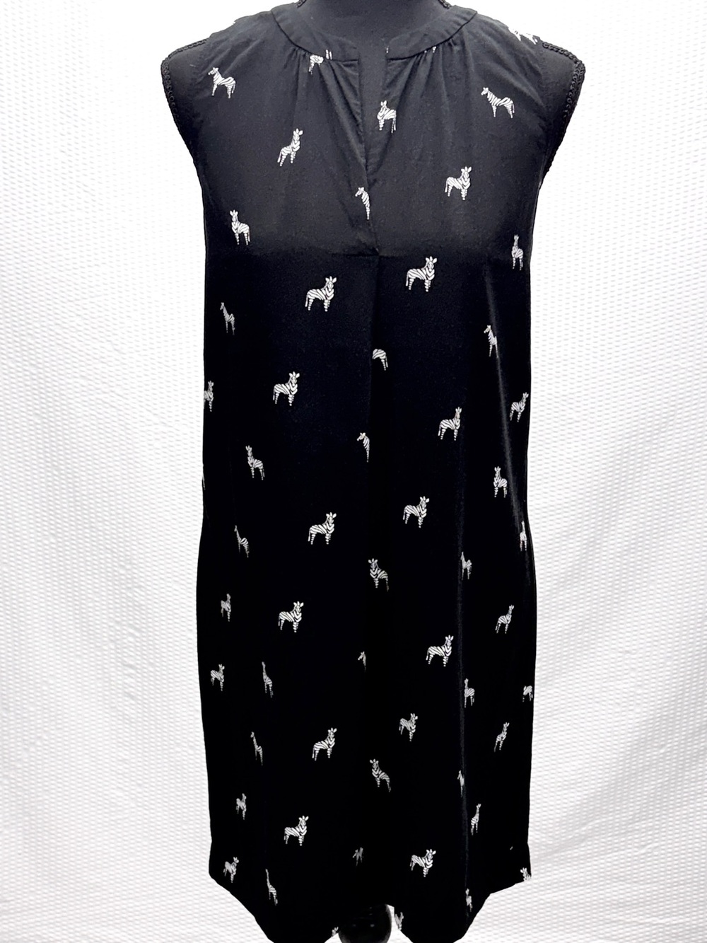 LOFT Zebra Print Mini Dress Women’s M Black White Sleeveless V Neck Shift